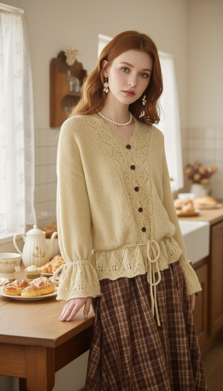 Handmade Crochet Cardigan - Premium Mohair Flare Sleeve - Side View
