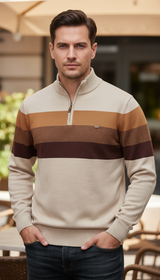 Men's Patchwork Pullover Sweater - Cotton Mock Neck - Image 11