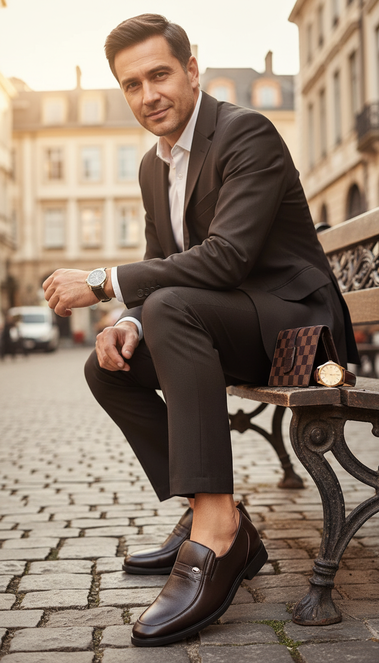 Herren Elegante Leder-Slipper - Loafer mit spitzer Zehenpartie