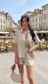 Women's Striped 2-Piece Shorts Set - V-Neck Shirt - Side View