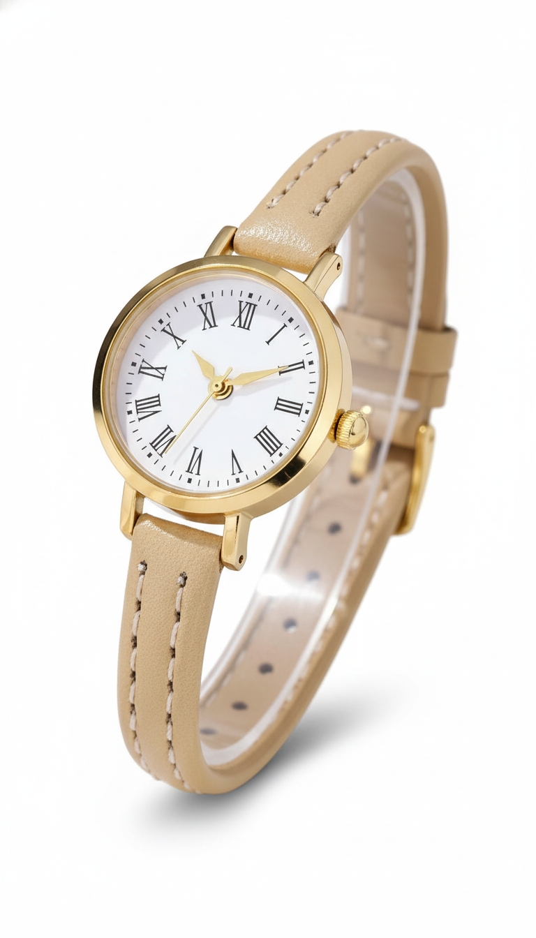 Damenmodeuhr – kleine Quarzuhr mit römischem Zifferblatt und Lederarmband, inklusive Geschenkbox