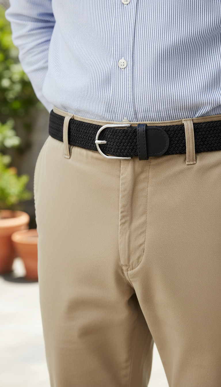 Stretch Canvas Leather Belt for Men & Women - Detail Close-Up