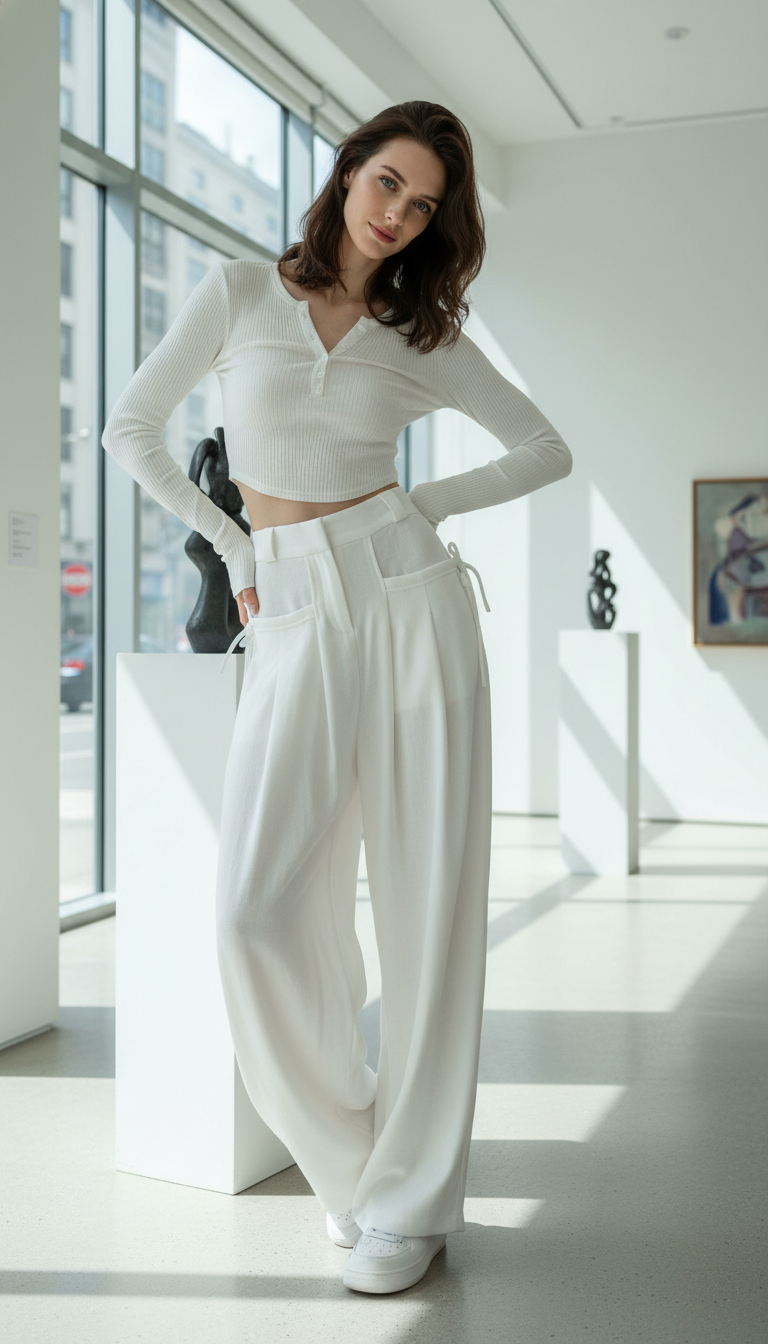 Women's High-Waisted Wide Leg Pants - Pleated Casual - Back View