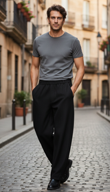 OURYE Men's Pleated Trousers - Wide Leg in Stone