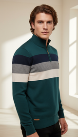 Men's Patchwork Pullover Sweater - Cotton Mock Neck - Image 12