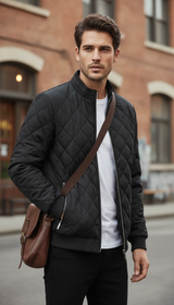 OURYE Men's Quilted Bomber Jacket - Slim Fit in Black