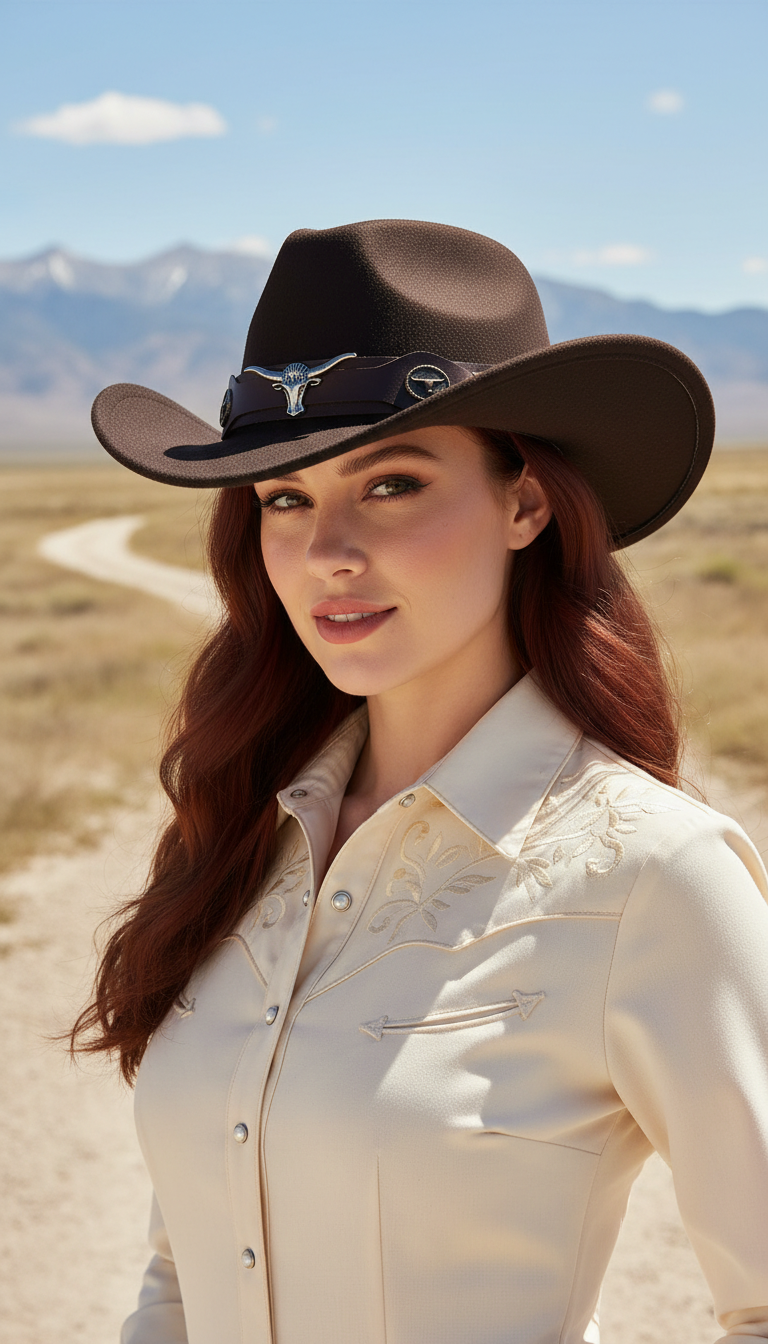 Western Cowboy Hat with Roll Brim - Felt - Image 6