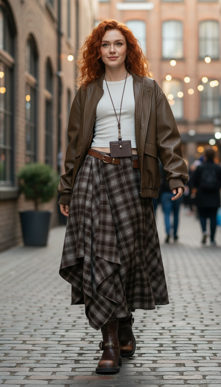 Plaid A-Line Midi Skirt – Women's High-Waist Retro - Image 5