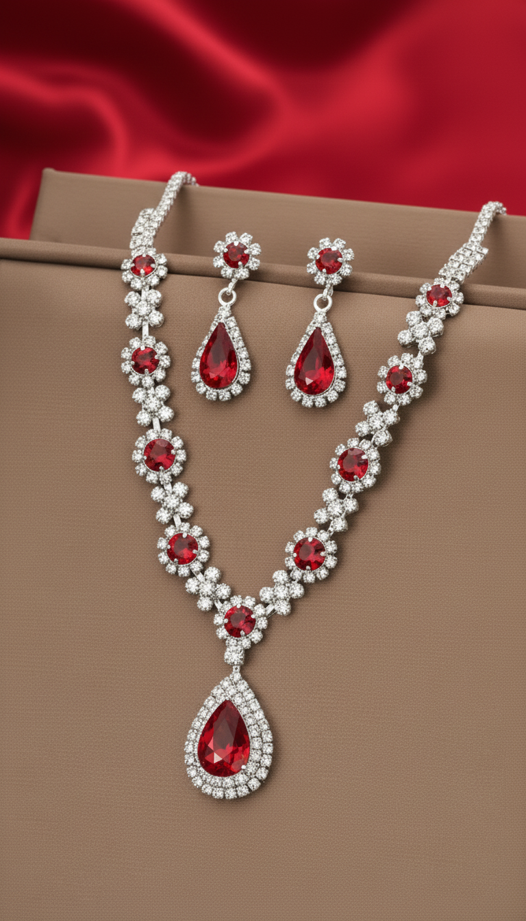Crystal Teardrop Necklace and Earring Set - 3-Piece - Image 6