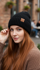Fur-Lined Two-Tone Beanie – Unisex Knitted Hat in - Image 5