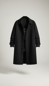 OURYE Men's Denim Trench Coat - Relaxed in Black