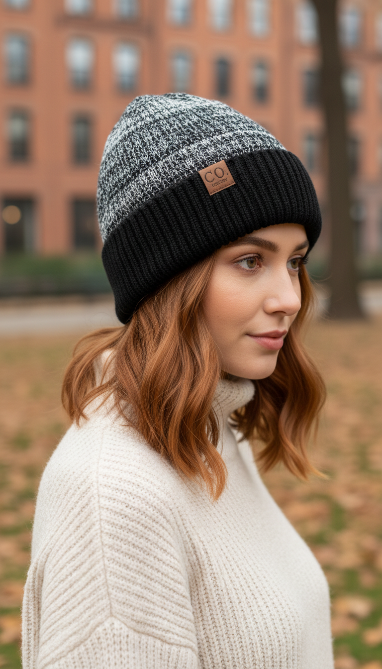 Fur-Lined Two-Tone Beanie – Unisex Knitted Hat in - Image 6