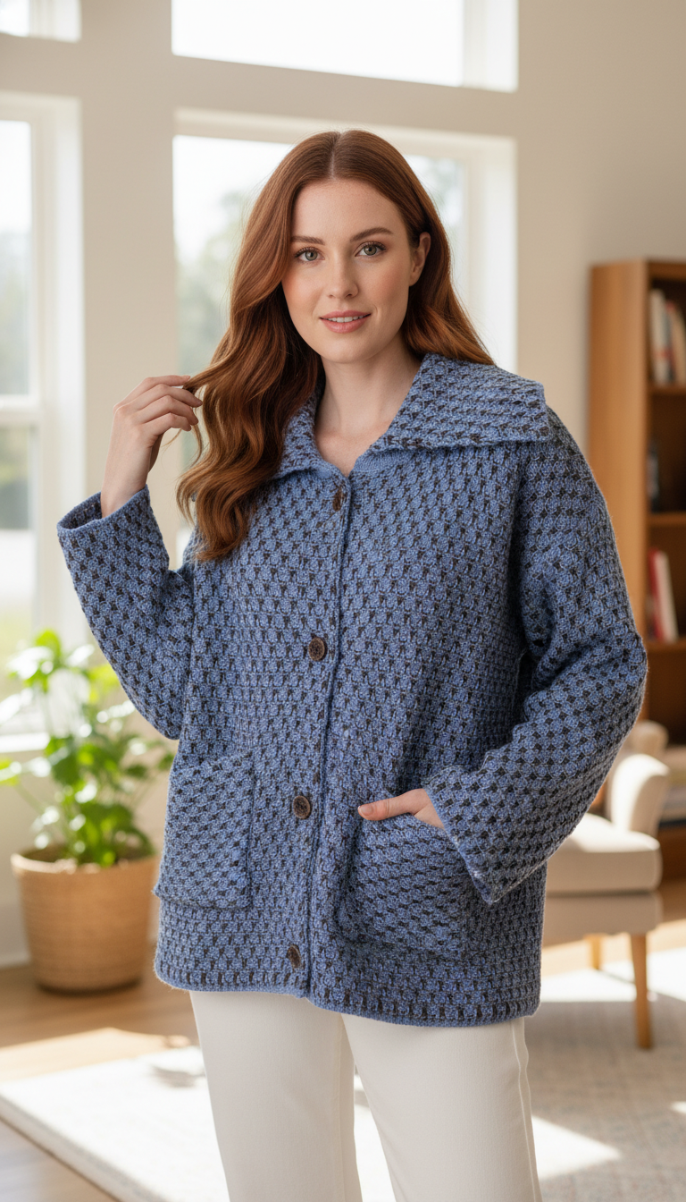 Women's Brown Knitted Cardigan - Elegant Lapel Loose - Side View