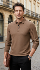 Herren Waffel-Langarm-POLOSHIRT mit Buchstaben-Revers, lässiges Oberteil