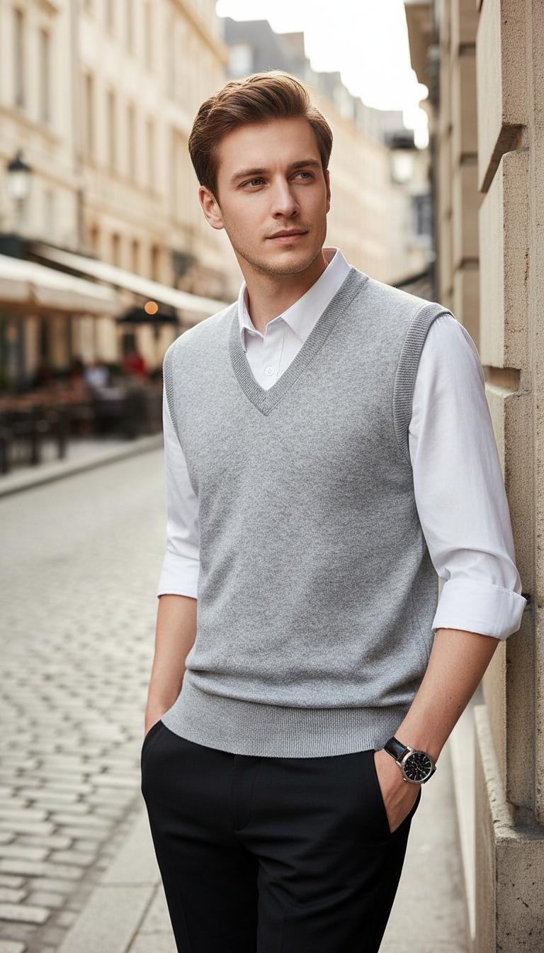 Men's Solid Colour Sweater Vest - V-Neck Sleeveless - Image 6