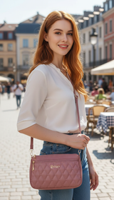 Embroidered Leather Messenger Bag with Pom-Pom - Crossbody - Image 8