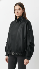 OURYE Women's Faux Leather Moto Jacket - Cropped Biker Cut with Asymmetric Zip in Black