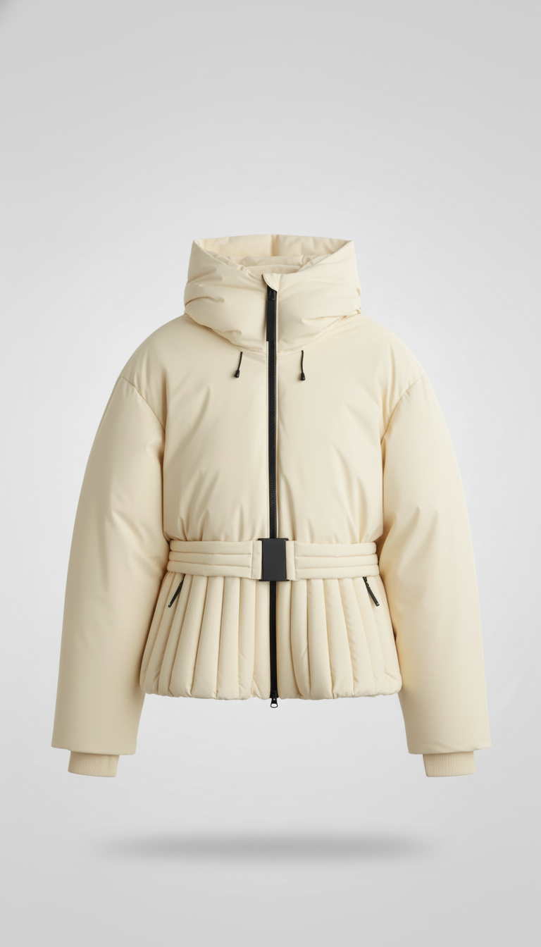 OURYE Women's Hooded Down Jacket - Cropped in Cream