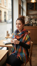 Women's Lattice Scarf - Thick Imitation Cashmere Shawl - Front View