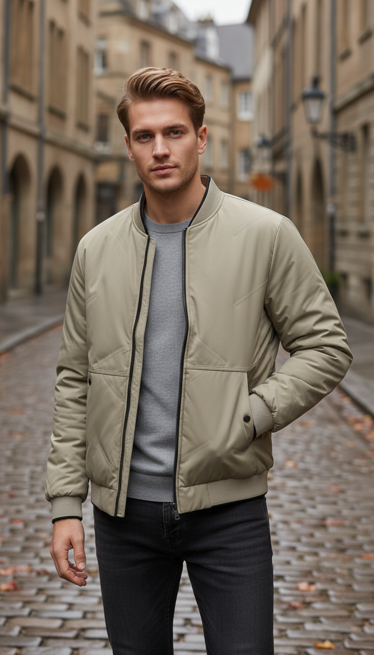 Men's Baseball Collar Cotton Jacket - Warm Padded - Back View