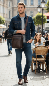 Leather Crossbody Bag – Men's Retro Cowhide Shoulder - Side View