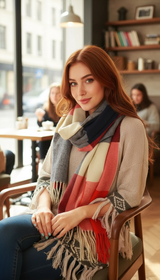 Women's Lattice Scarf - Thick Imitation Cashmere Shawl - Detail Close-Up