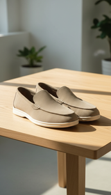 Men's Suede Leather Loafers - Soft Comfort Slip-On - Front View