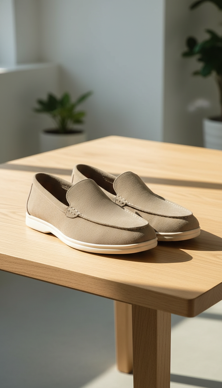 Men's Suede Leather Loafers - Soft Comfort Slip-On - Front View