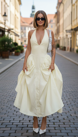 Women's Backless V-Neck Maxi Dress - Sleeveless Evening - Side View