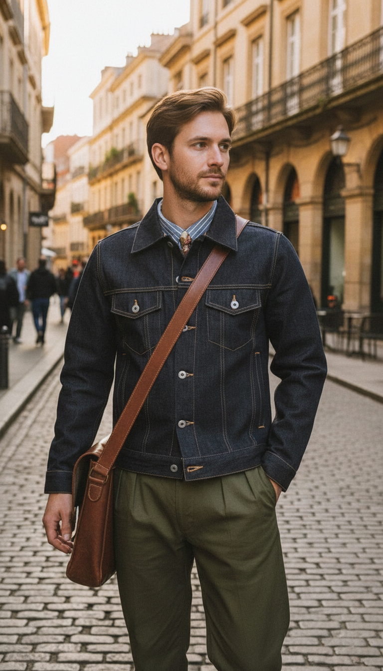 Men's 16oz Selvedge Denim Trucker Jacket - Classic - Front View
