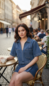 Women's 2-Piece Denim Set - Slim Fit Collar - Image 5
