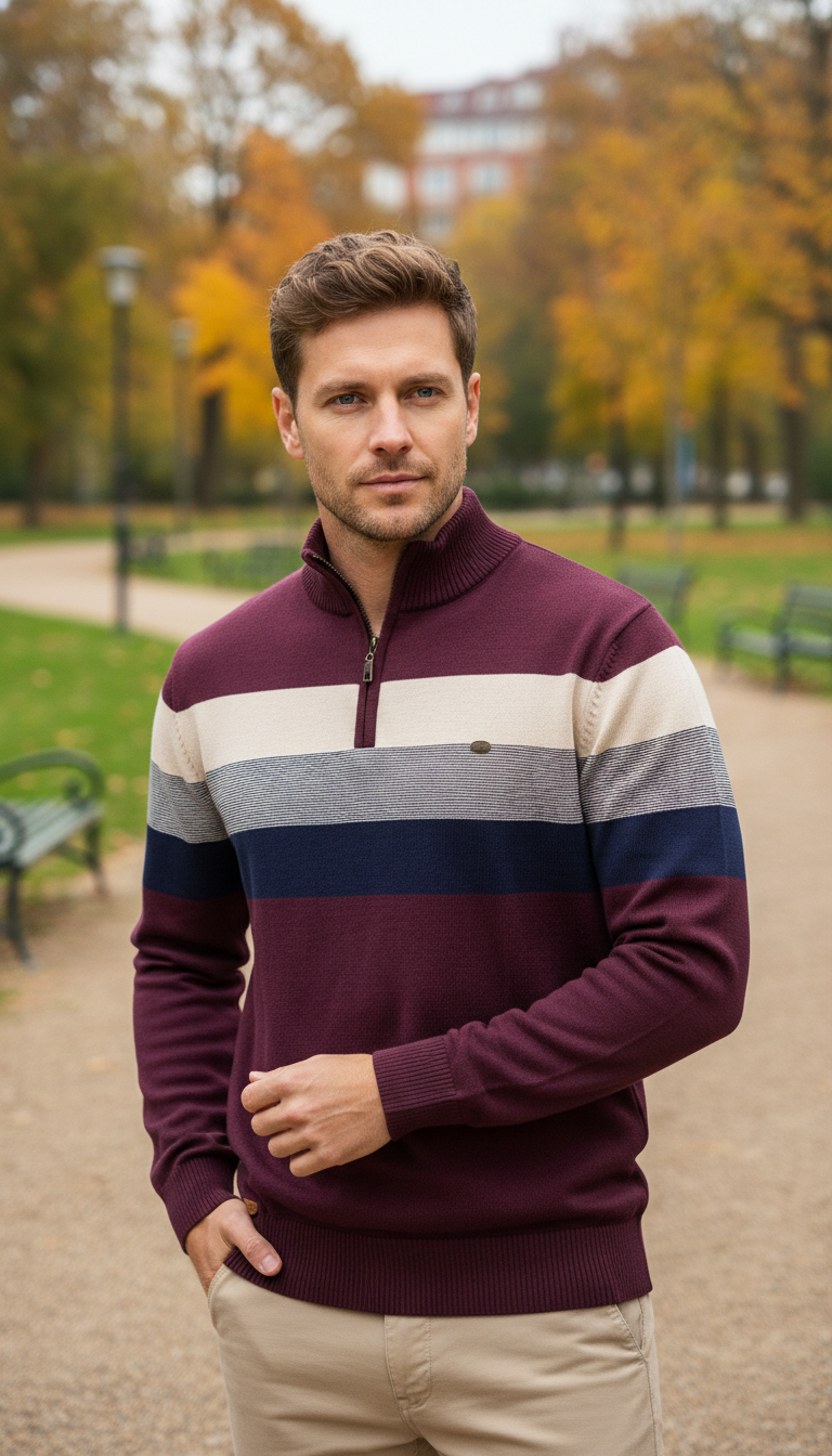 Men's Patchwork Pullover Sweater - Cotton Mock Neck - Image 13