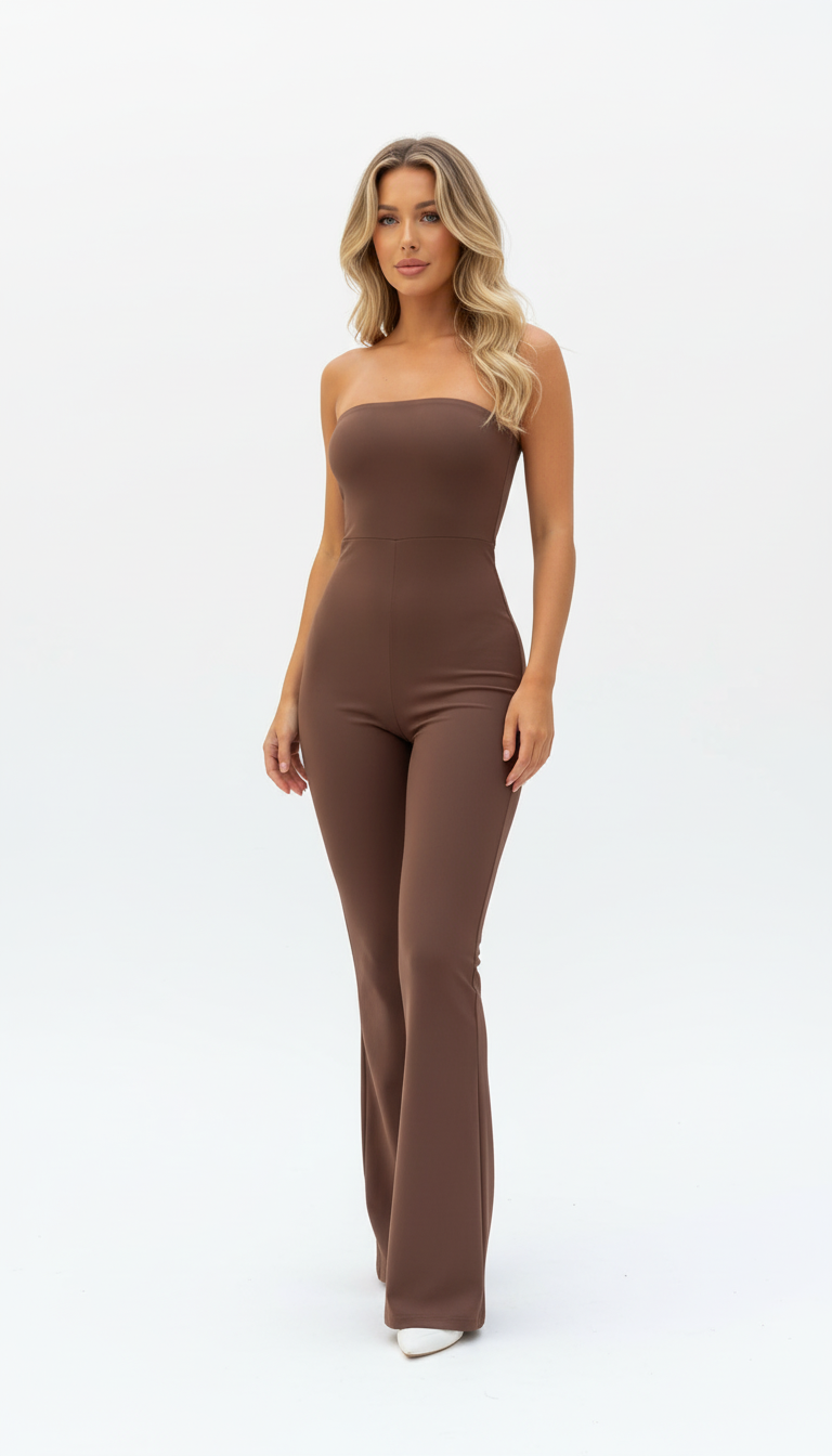 Women's Corseted Flared Jumpsuit - High-Waist Slim Fit with Hollow-Out Detail