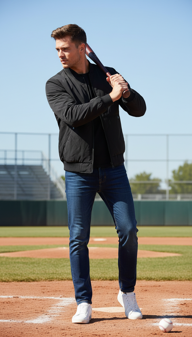 Men's Baseball Collar Cotton Jacket - Warm Padded - Side View