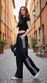 Women's Striped Cargo Joggers - Y2K Baggy Drawstring Sweatpants