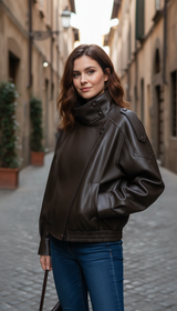 Women's Pebbled Faux Leather Moto Jacket - Casual - Image 7