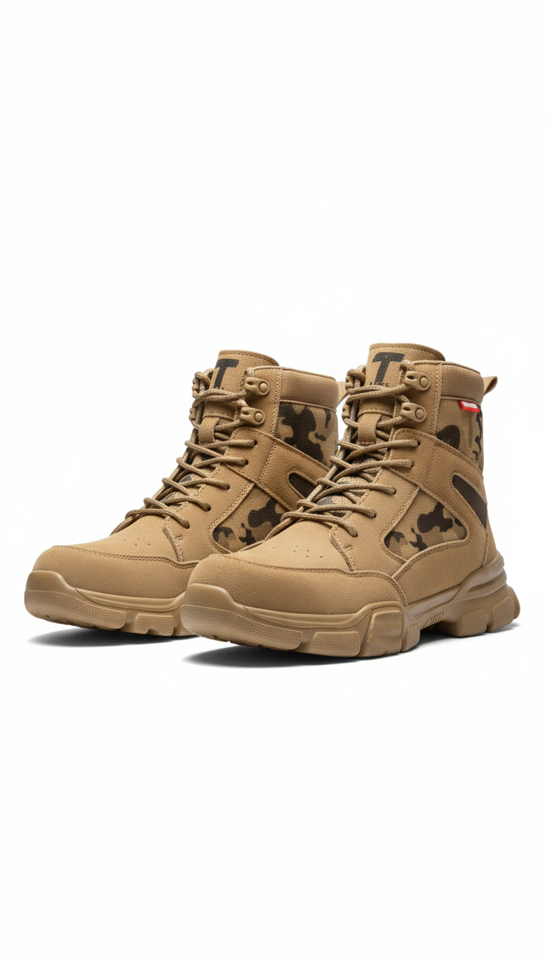 Men's Steel Toe Combat Work Boots - Breathable Anti-Puncture Safety Boots