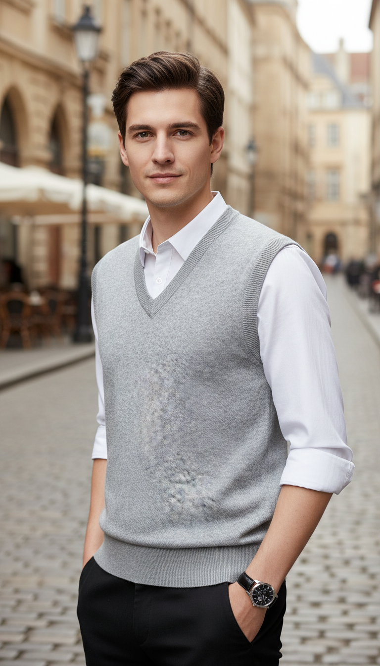 Men's Solid Colour Sweater Vest - V-Neck Sleeveless - Image 5