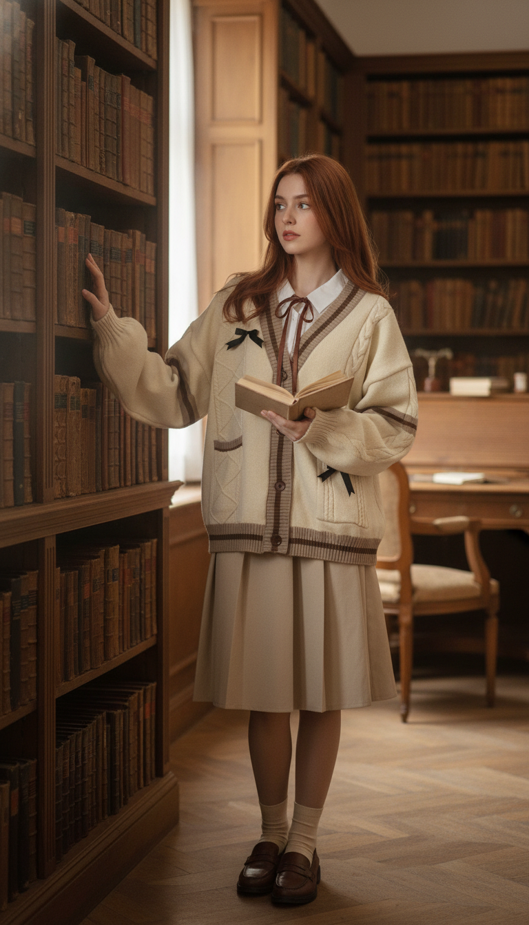 Women's Sweet Bow Cardigan - Japanese Preppy Style - Front View