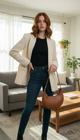 Women's Moon-Shaped Baseball Shoulder Bag - Luxury High-End - Side View