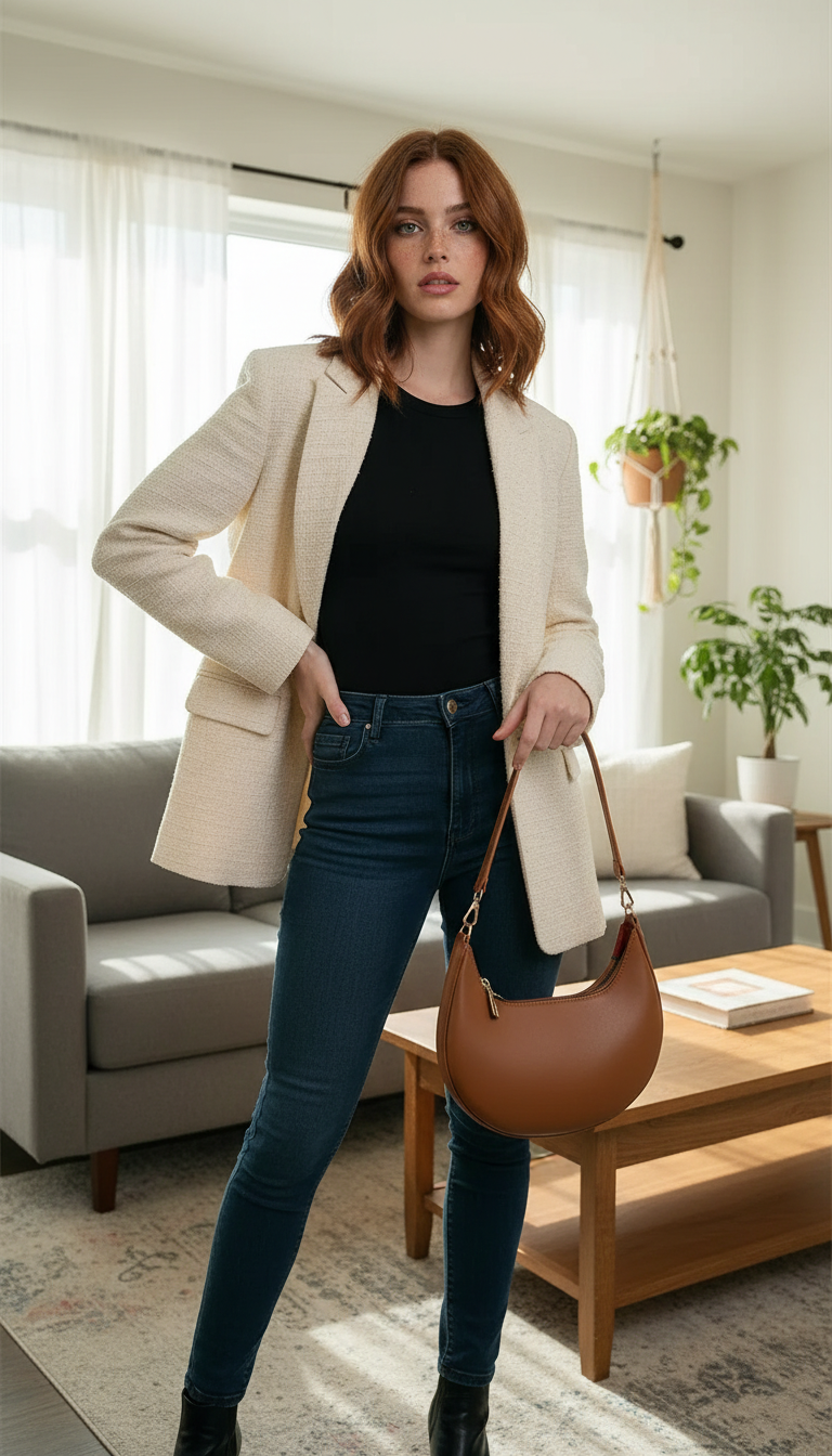 Women's Moon-Shaped Baseball Shoulder Bag - Luxury High-End - Side View