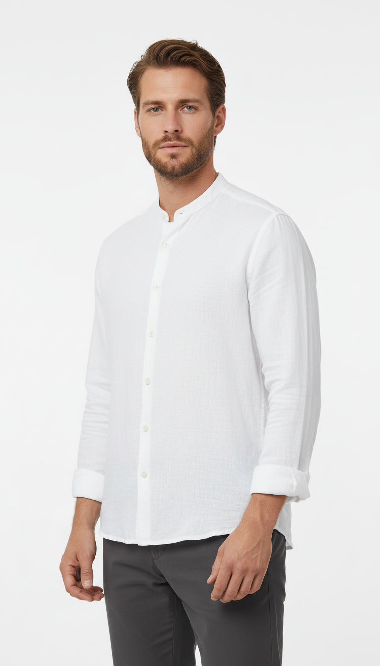 OURYE Men's Linen Button Down Shirt - Full Length