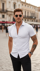 OURYE Men's Short-Sleeve Dress Shirt - Slim Fit in White
