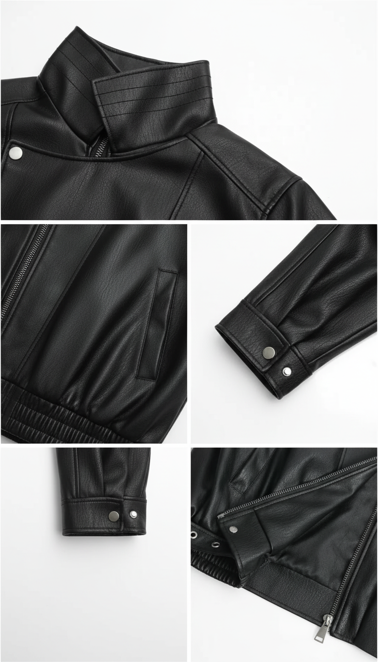 Women's Faux Leather Motorcycle Jacket - Retro Office - Back View