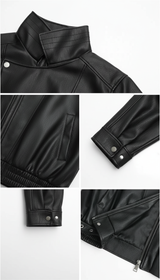 Women's Faux Leather Motorcycle Jacket - Retro Office - Back View