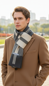 Men's Knit Scarf - Patchwork Cashmere Wool Shawl - Detail Close-Up