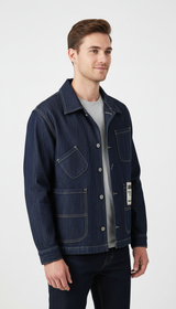 OURYE Men's Denim Chore Jacket - Relaxed in Indigo