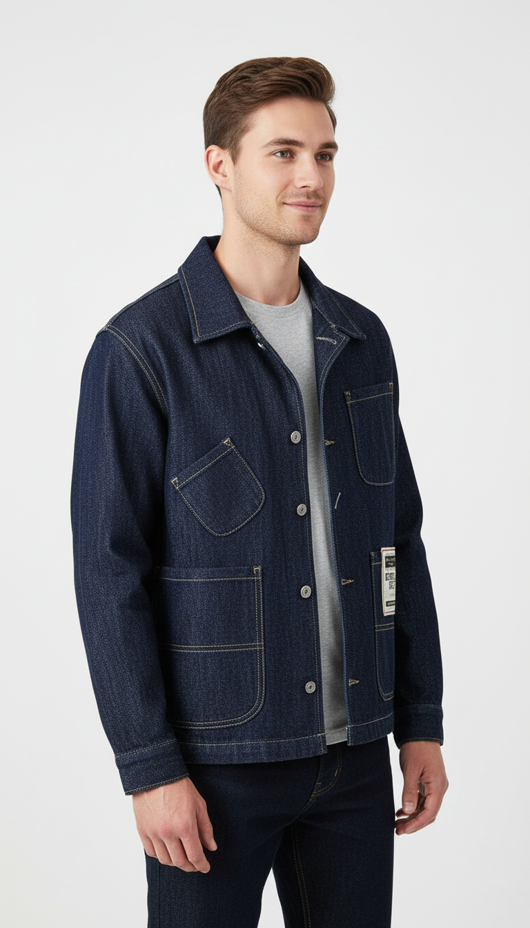 OURYE Men's Denim Chore Jacket - Relaxed in Indigo