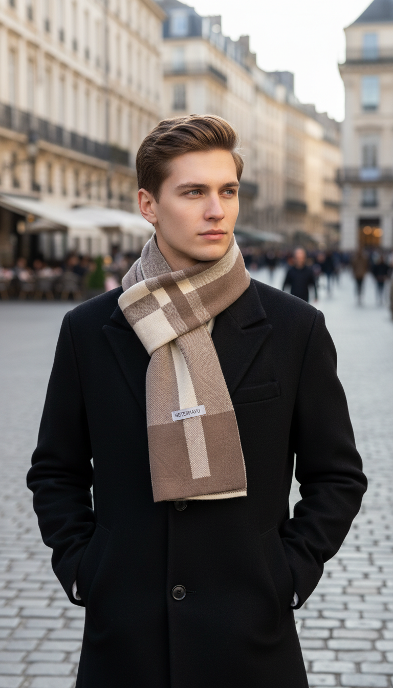 Men's Knit Scarf - Patchwork Cashmere Wool Shawl - Image 5