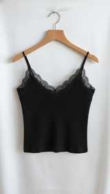Women's Lace Trim Crop Cami - Stretchy Sleeveless - Front View
